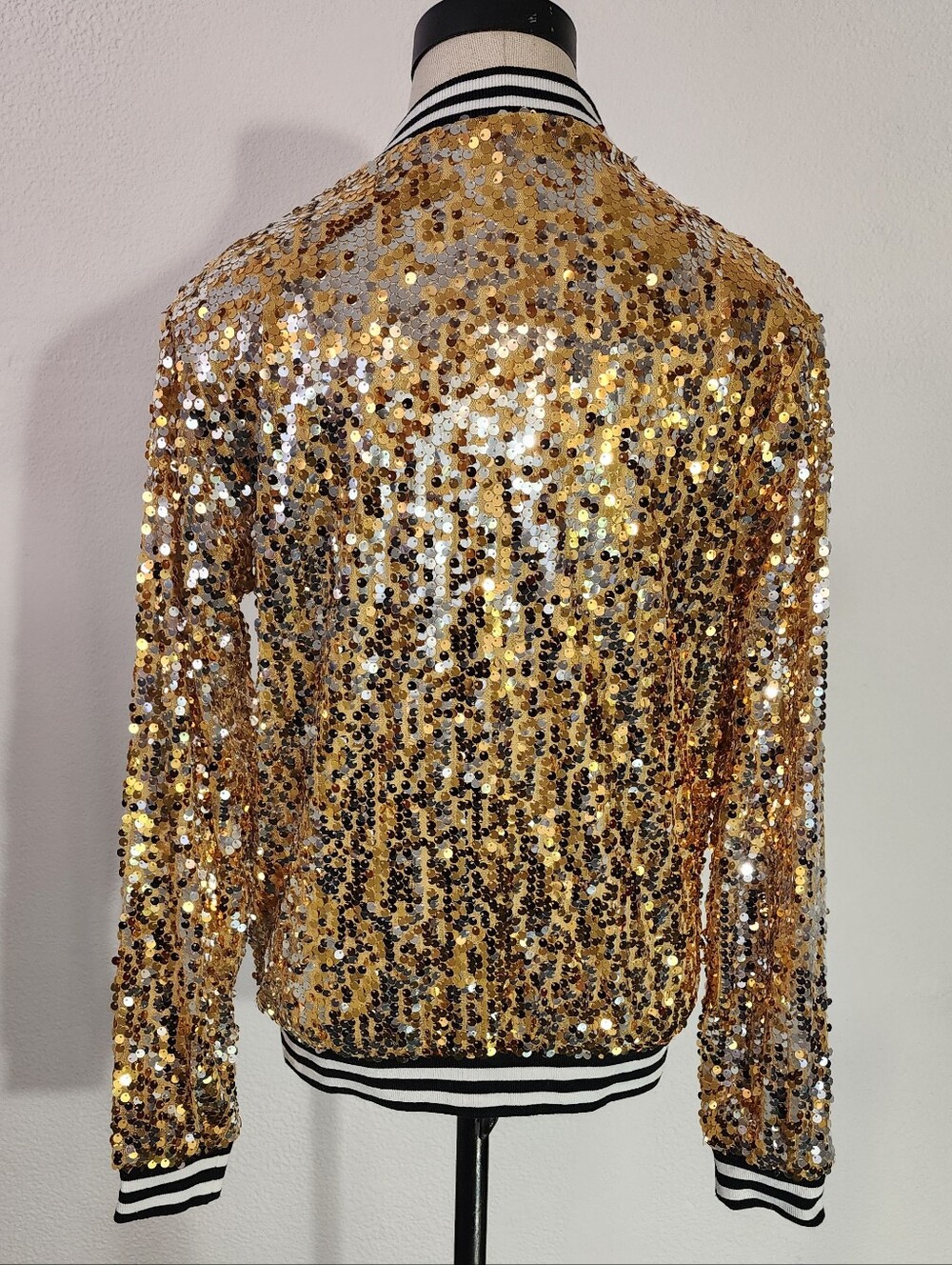 Anna-Kaci Jacket Gold Sequin Bomber Style Sparling Gold Size S - Picture 14 of 17
